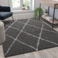 Flash Furniture RC-KJ-181070-01-57-GR-IV-GG Shag Style Diamond Trellis Area Rug - 5' x 7' - Charcoal/Ivory Polyester (PET)